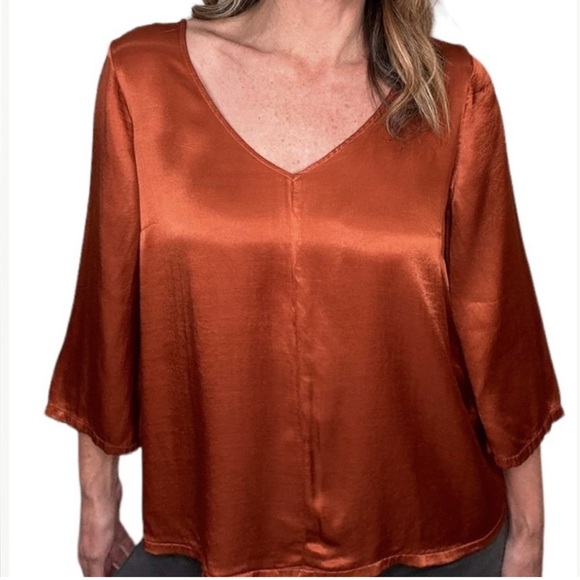 Michael Stars Relaxed Brown 3/4 Sleeve Blouse - Picture 1 of 11